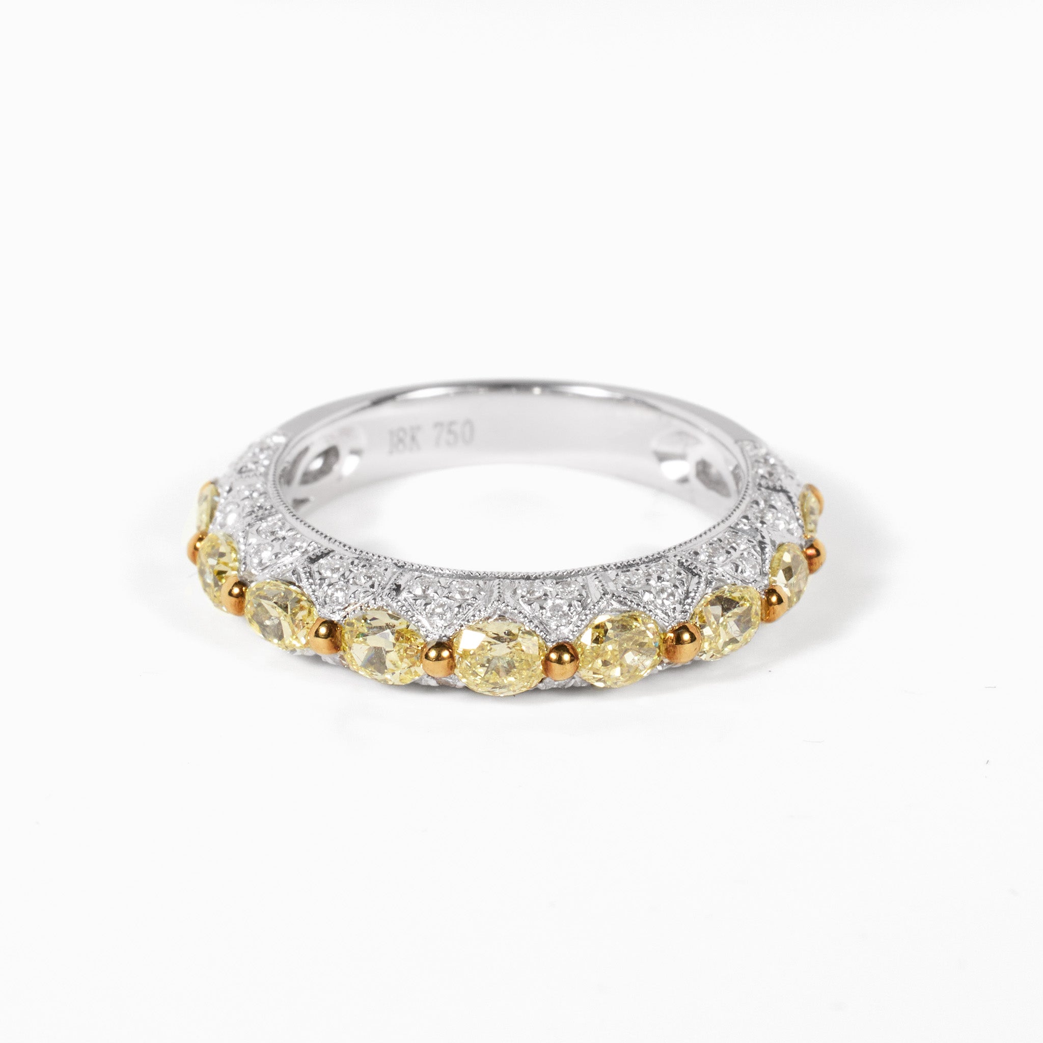 18K Gold Vintage - Inspired Stackable Ring with Natural Yellow Diamond - JewelryAndStore