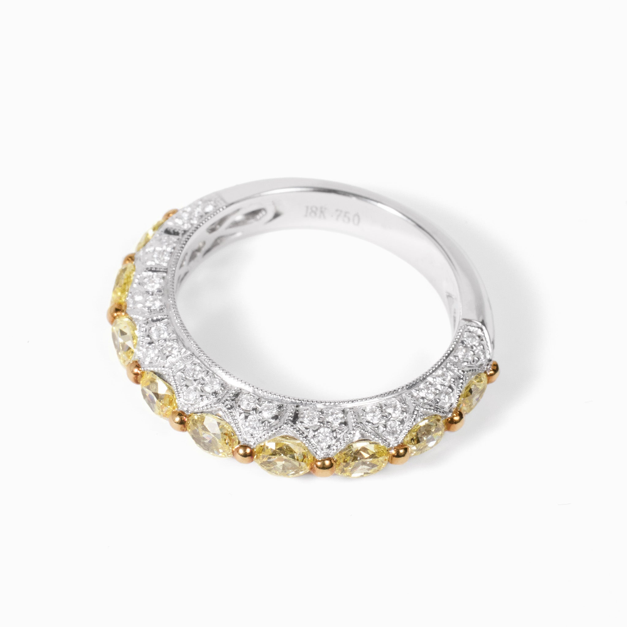 18K Gold Vintage - Inspired Stackable Ring with Natural Yellow Diamond - JewelryAndStore