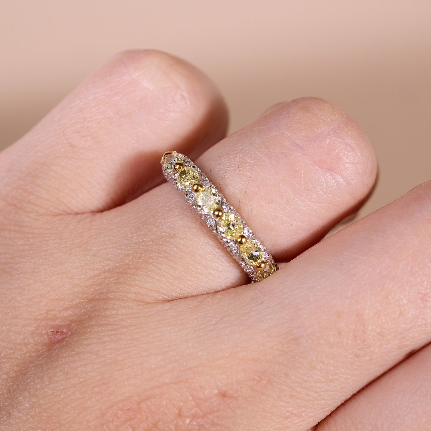 18K Gold Vintage - Inspired Stackable Ring with Natural Yellow Diamond - JewelryAndStore
