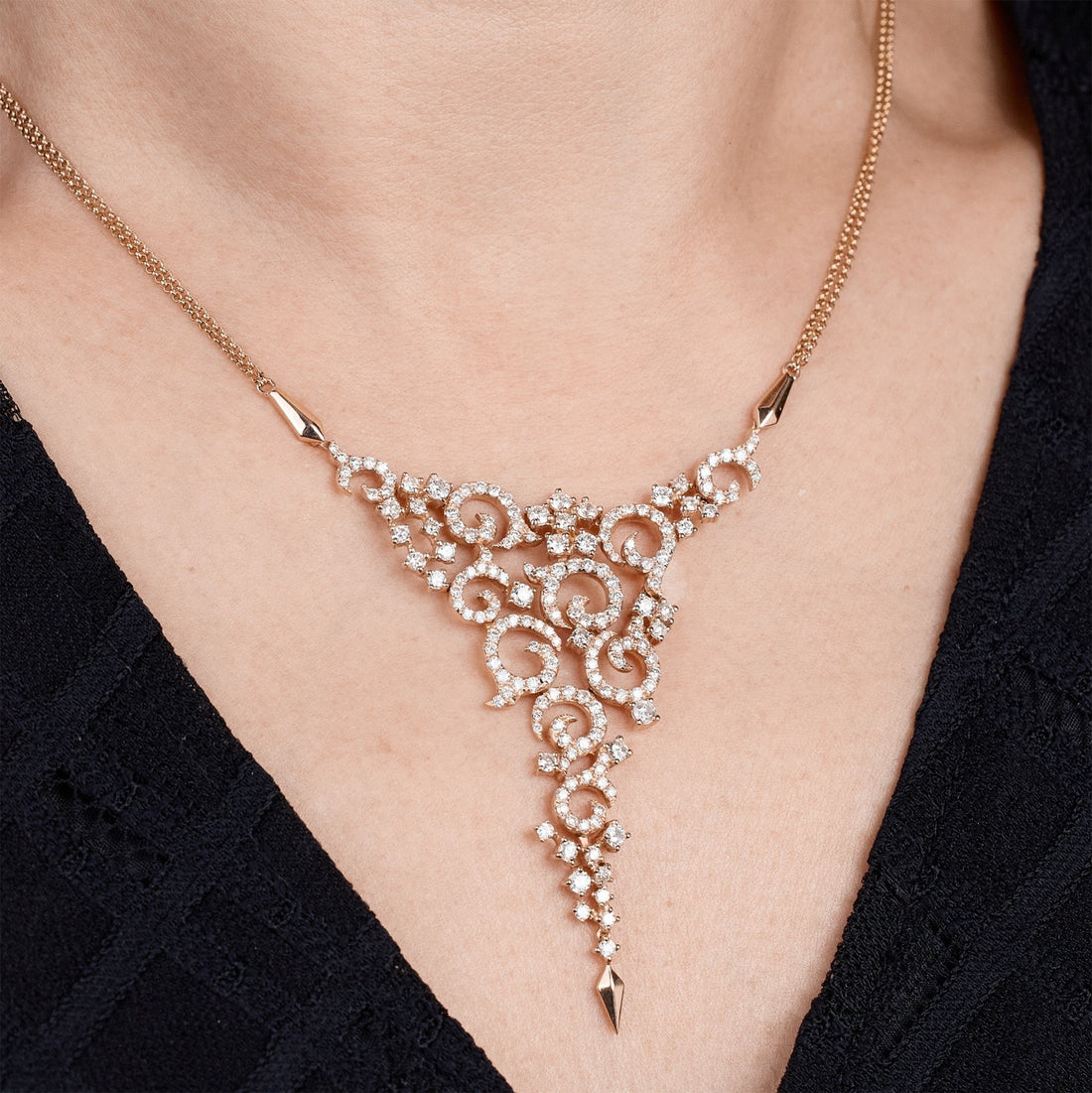 18K Rose Gold Necklace with 2.86ct.tw. Natural Diamonds - Jewelry And Store