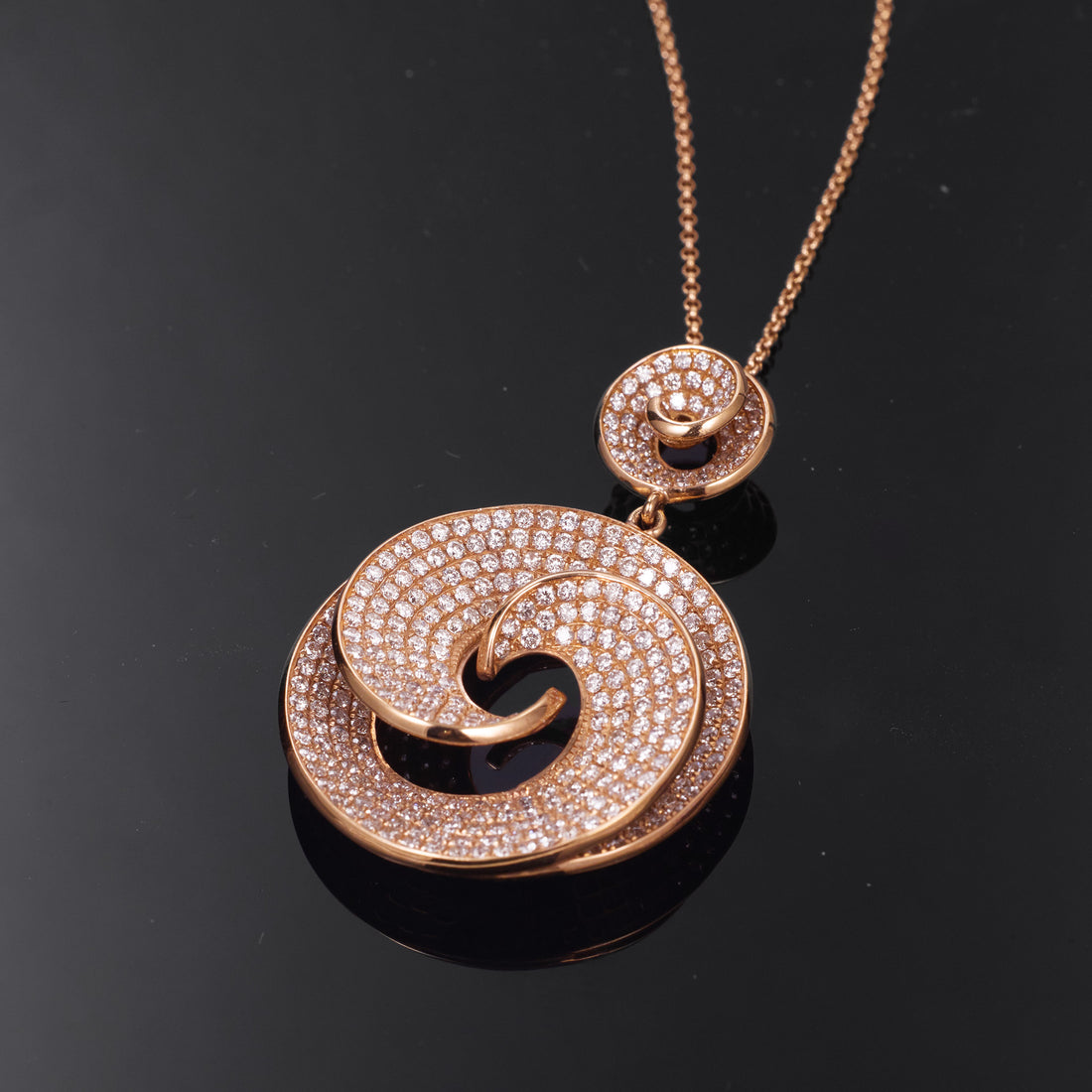 18K Gold Double - spiral Natural Diamond Pendant - Jewelry And Store