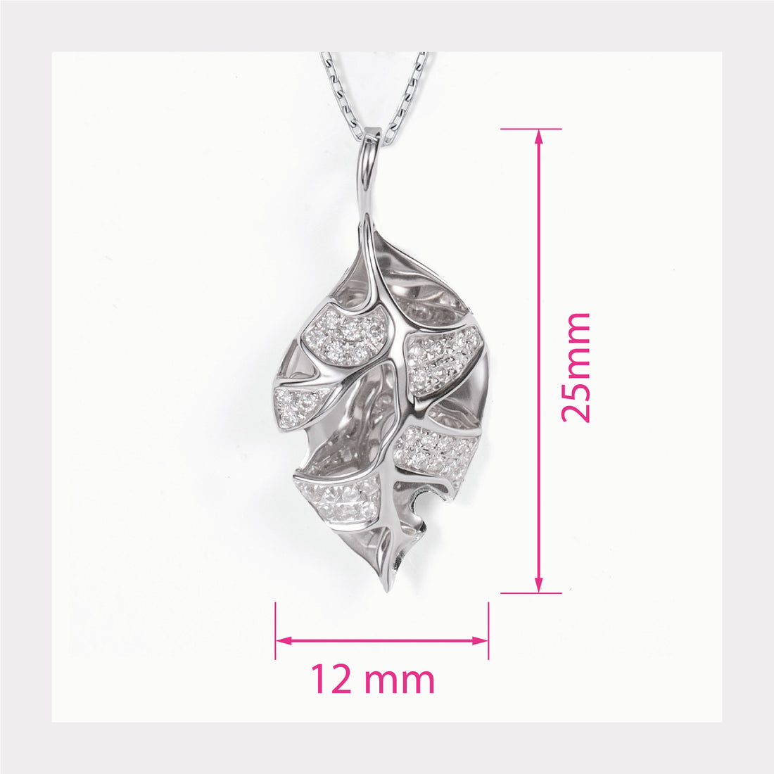 18K White Gold Leaf Pendant with Natural Diamonds - JewelryAndStore