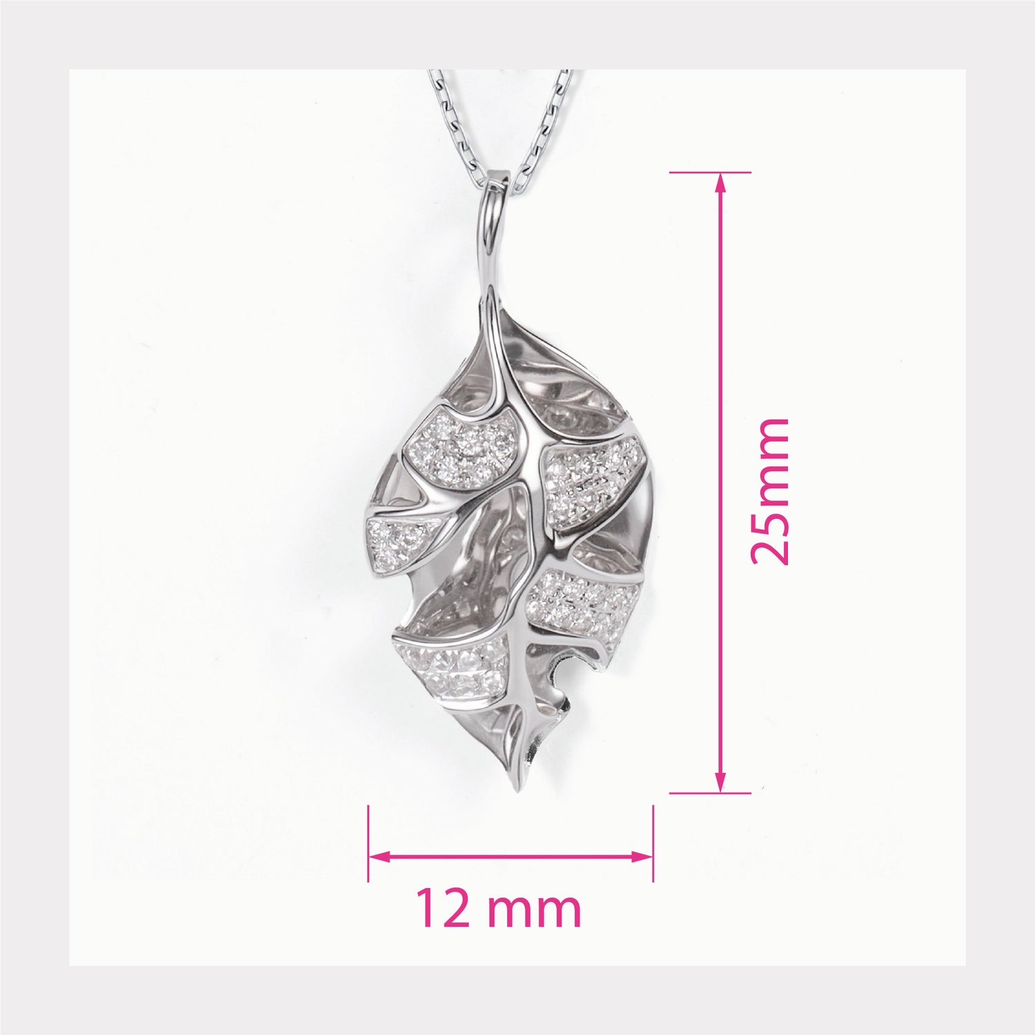 18K White Gold Leaf Pendant with Natural Diamonds - JewelryAndStore