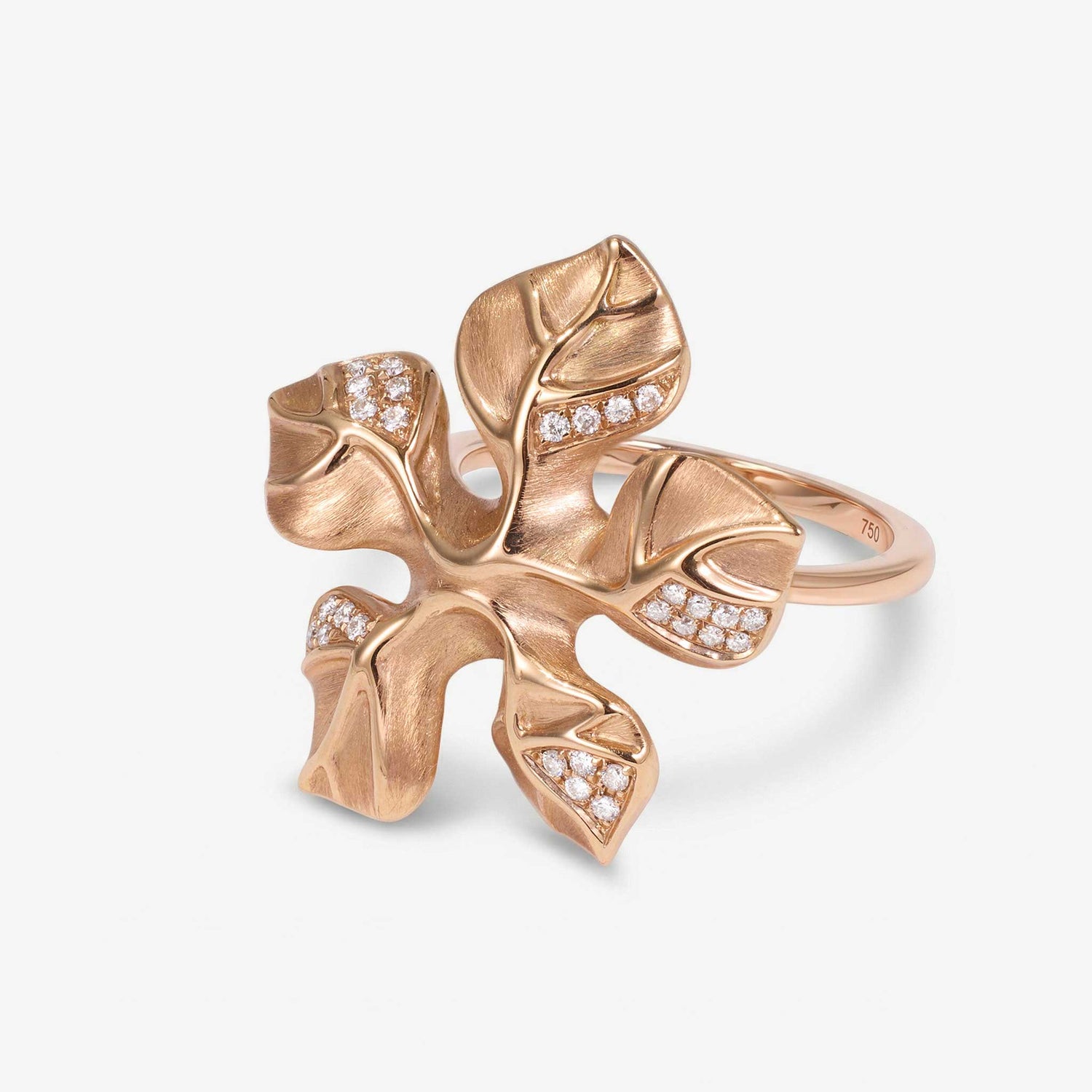 Natural Diamond Free-Form Floral Brushed Ring 18K Gold - JewelryandStore