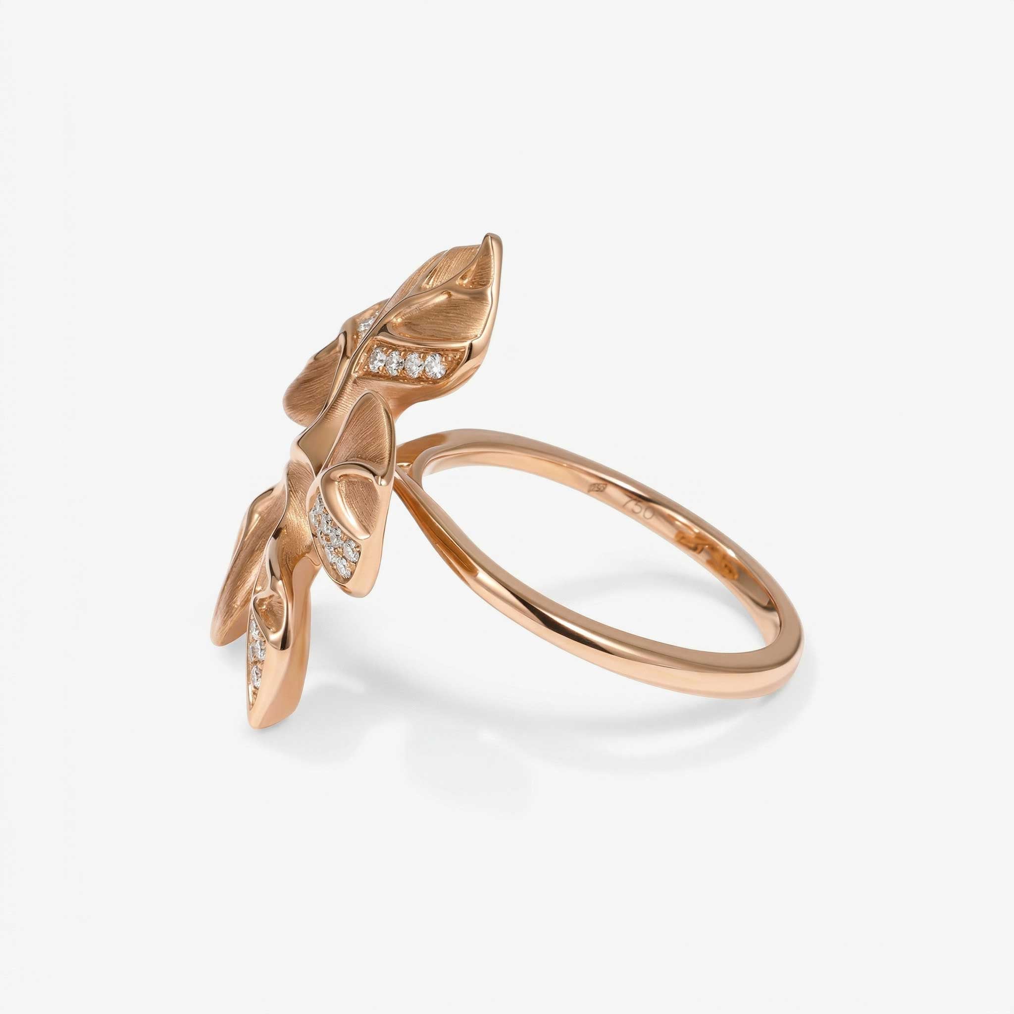 Natural Diamond Free-Form Floral Brushed Ring 18K Gold - JewelryandStore