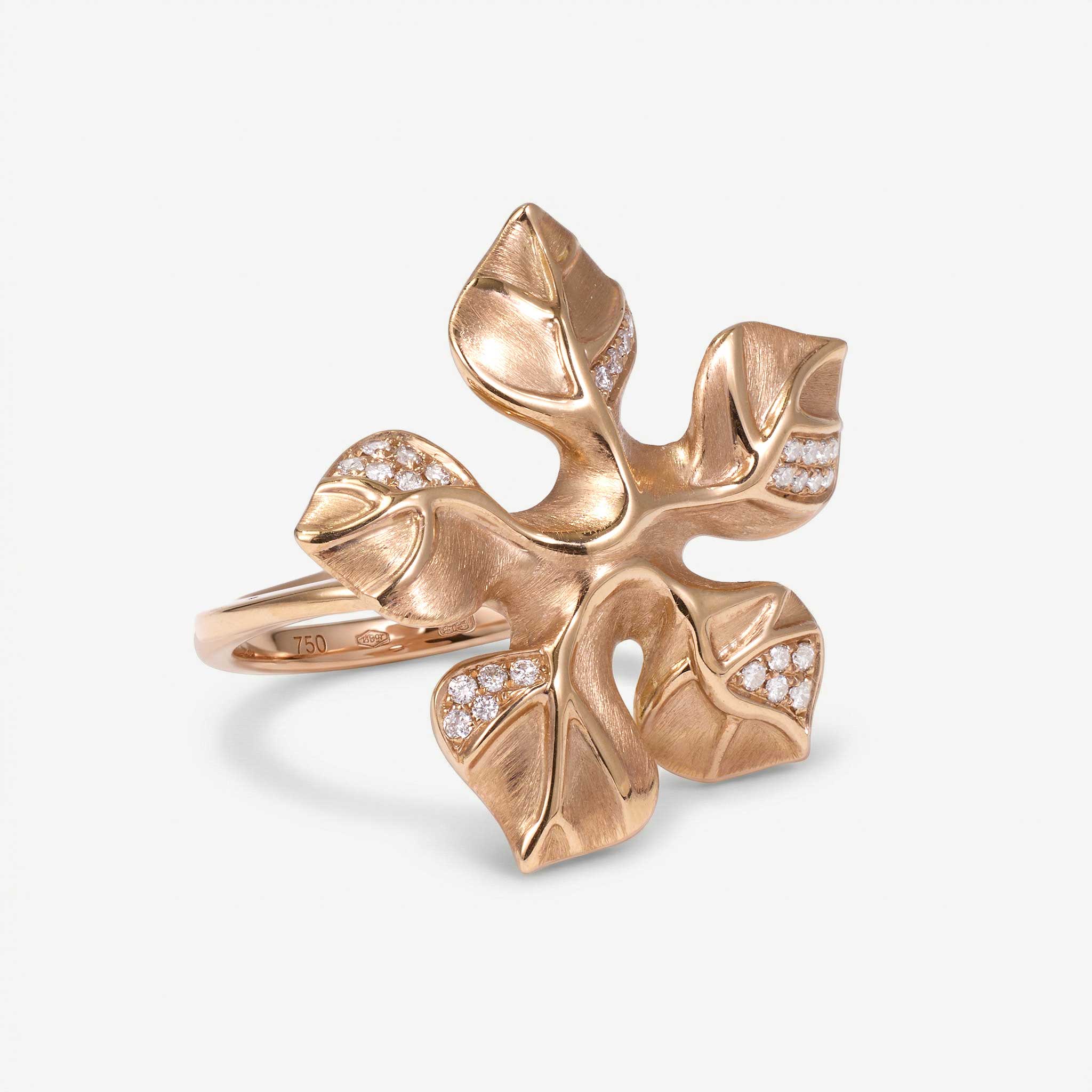 Natural Diamond Free-Form Floral Brushed Ring 18K Gold - JewelryandStore