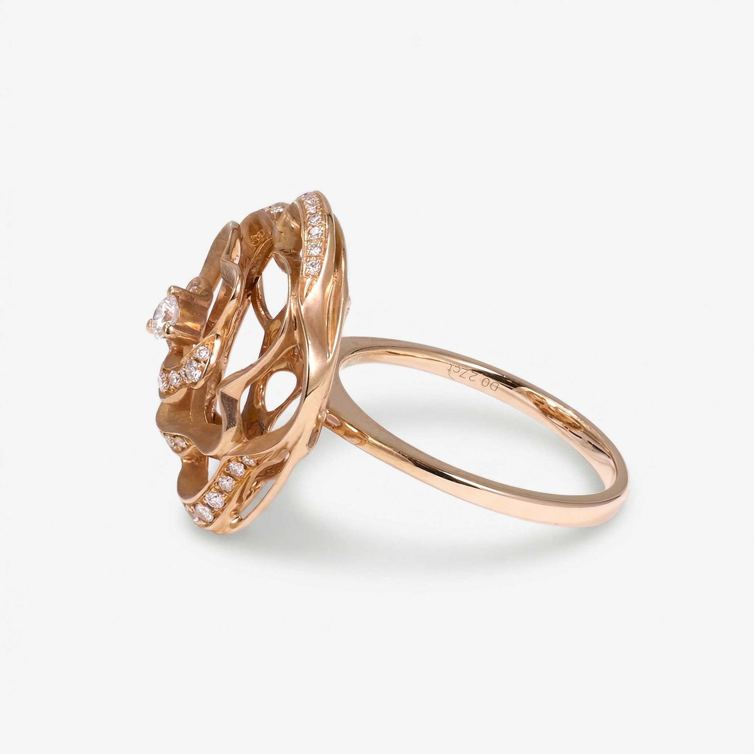 Natural Diamond Openwork Floral Ring in Brushed 18K Gold - JewelryandStore