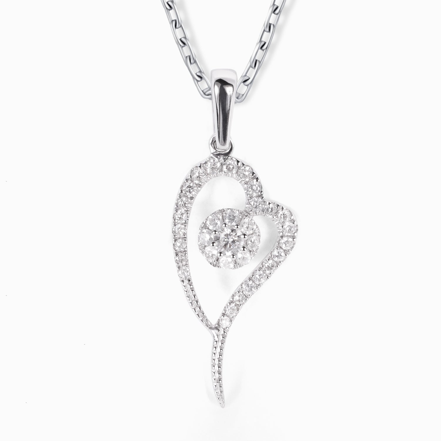 18K White Gold Heart Pendant with Natural Diamonds - JewelryAndStore