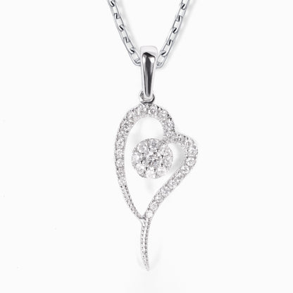18K White Gold Heart Pendant with Natural Diamonds - JewelryAndStore