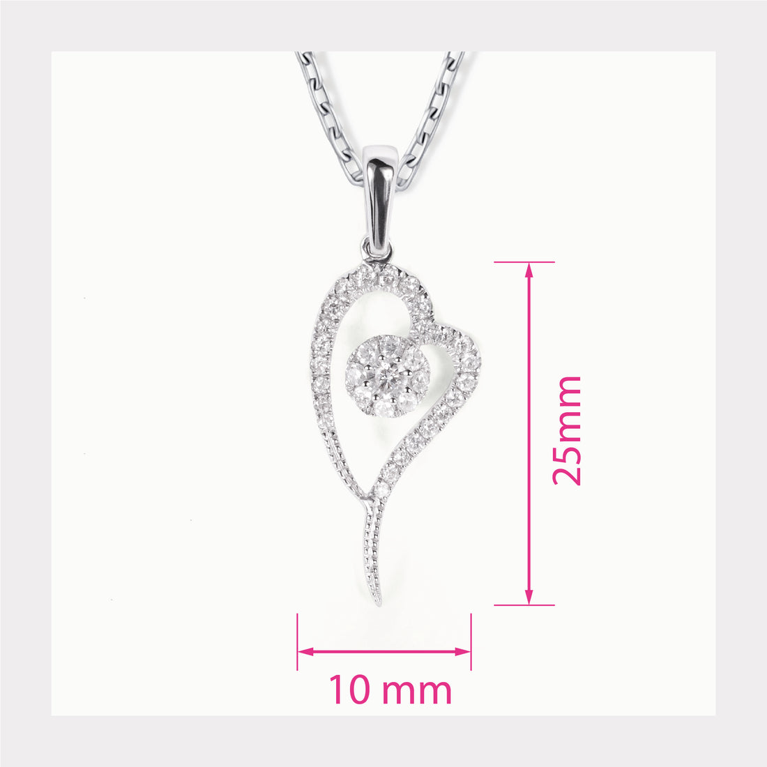 18K White Gold Heart Pendant with Natural Diamonds - JewelryAndStore