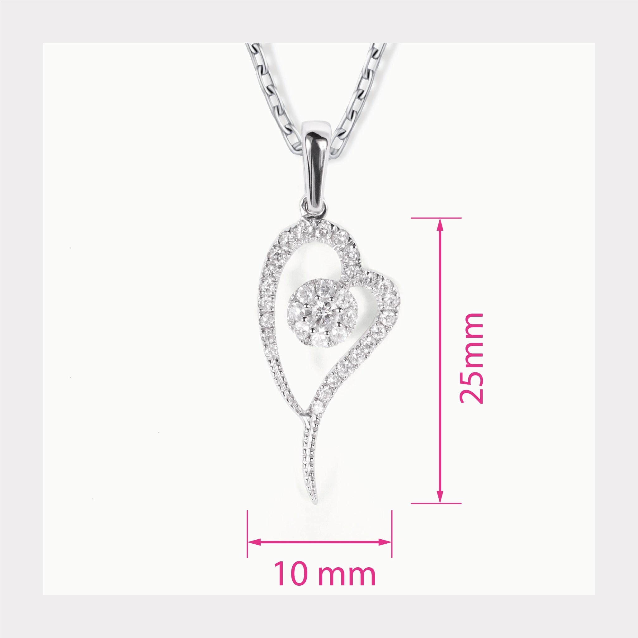 18K White Gold Heart Pendant with Natural Diamonds - JewelryAndStore