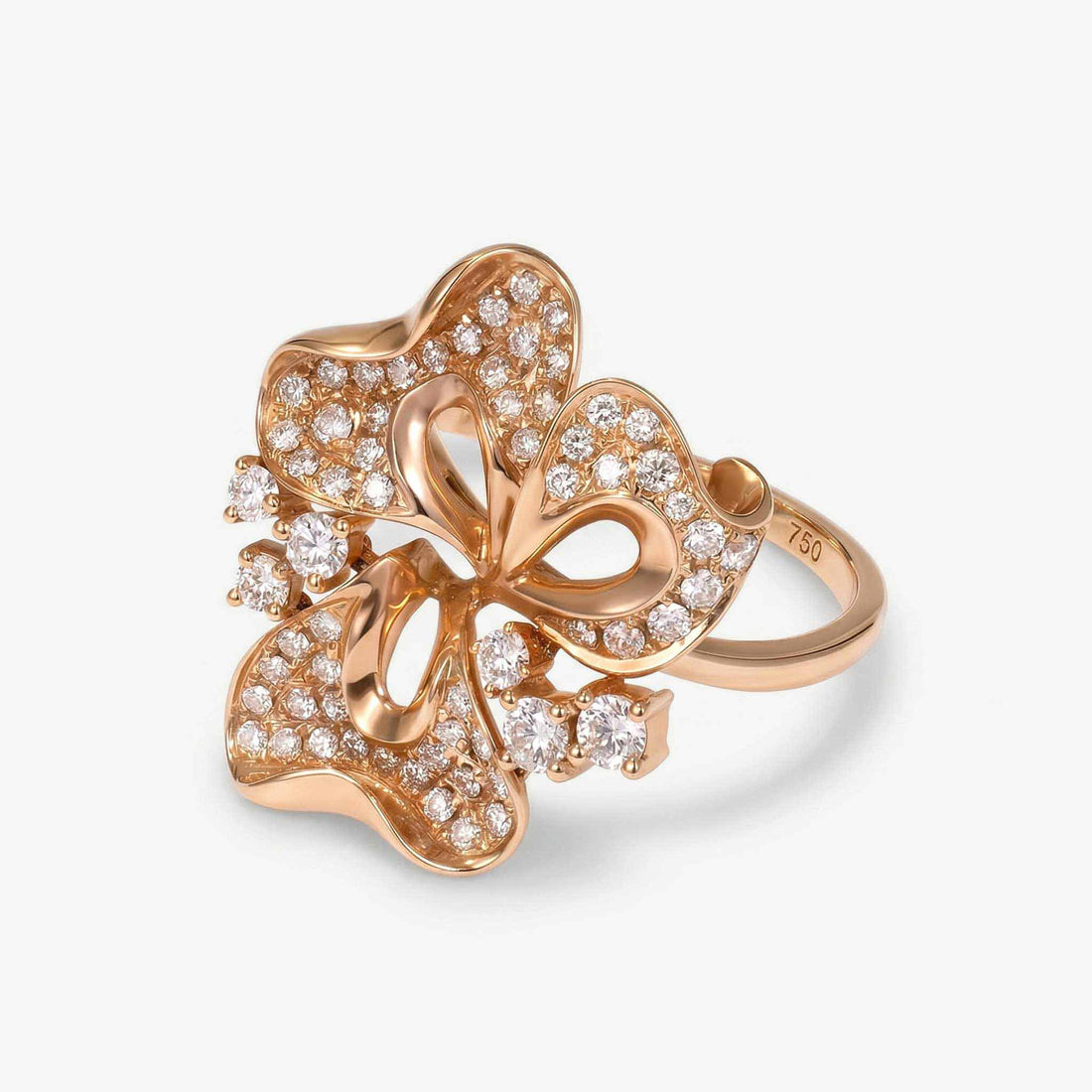 0.75ct Natural Diamond Three-Petal Flower Ring 18K Gold - JewelryandStore