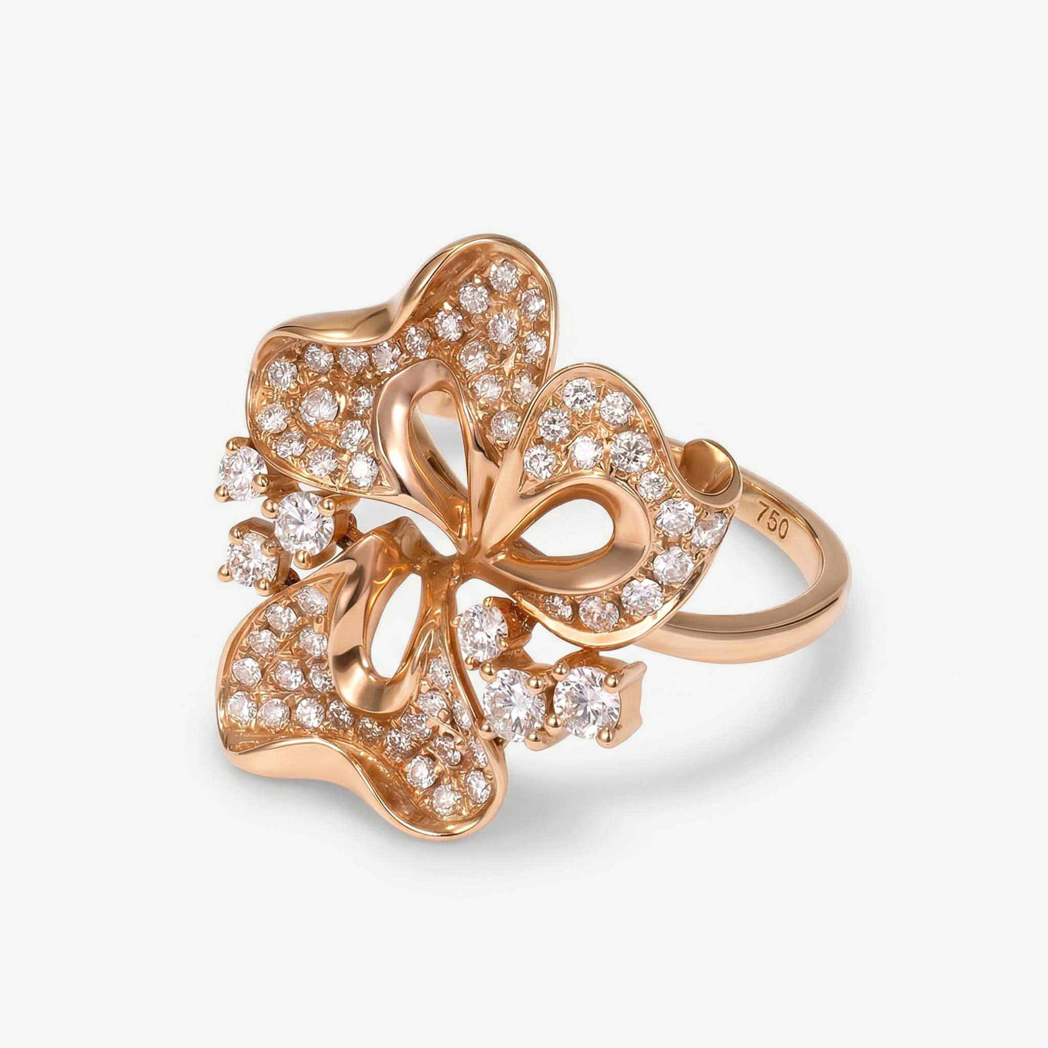 0.75ct Natural Diamond Three-Petal Flower Ring 18K Gold - JewelryandStore