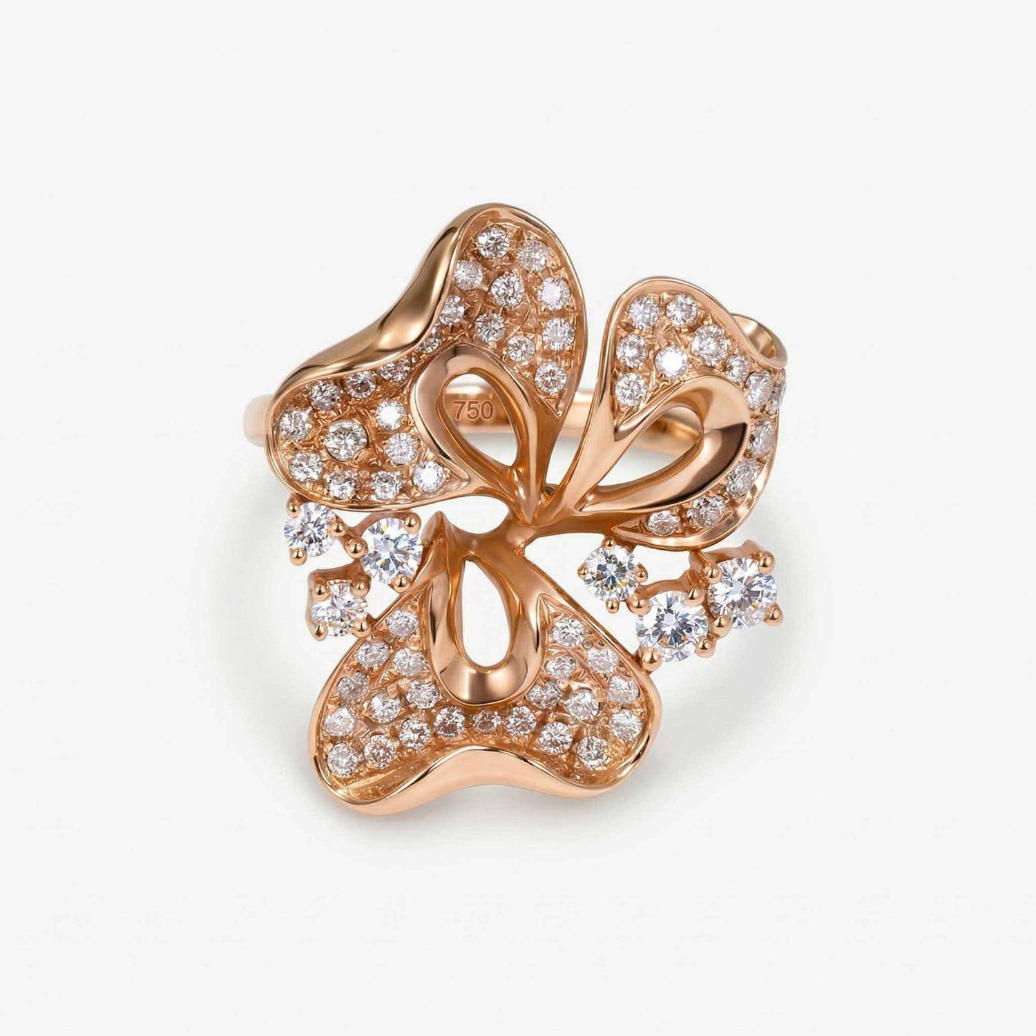 0.75ct Natural Diamond Three-Petal Flower Ring 18K Gold - JewelryandStore