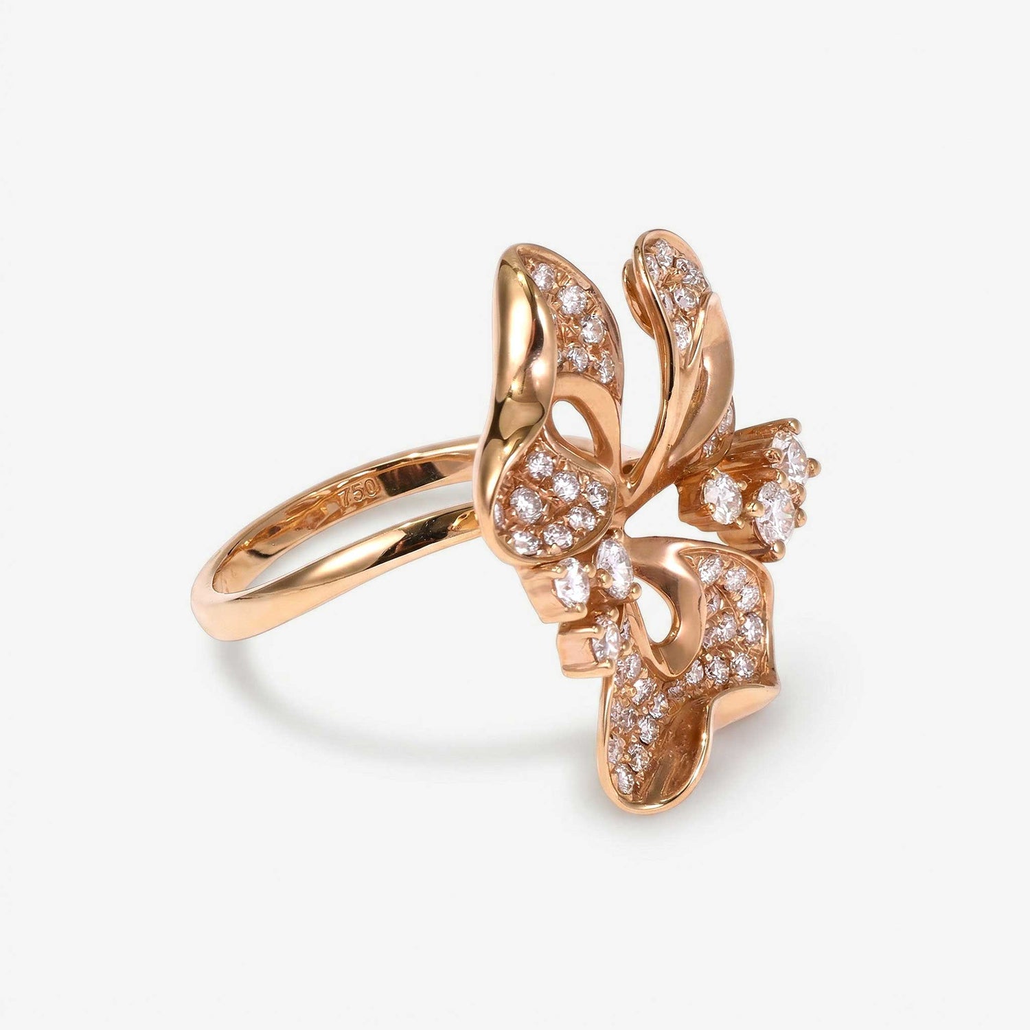 0.75ct Natural Diamond Three-Petal Flower Ring 18K Gold - JewelryandStore