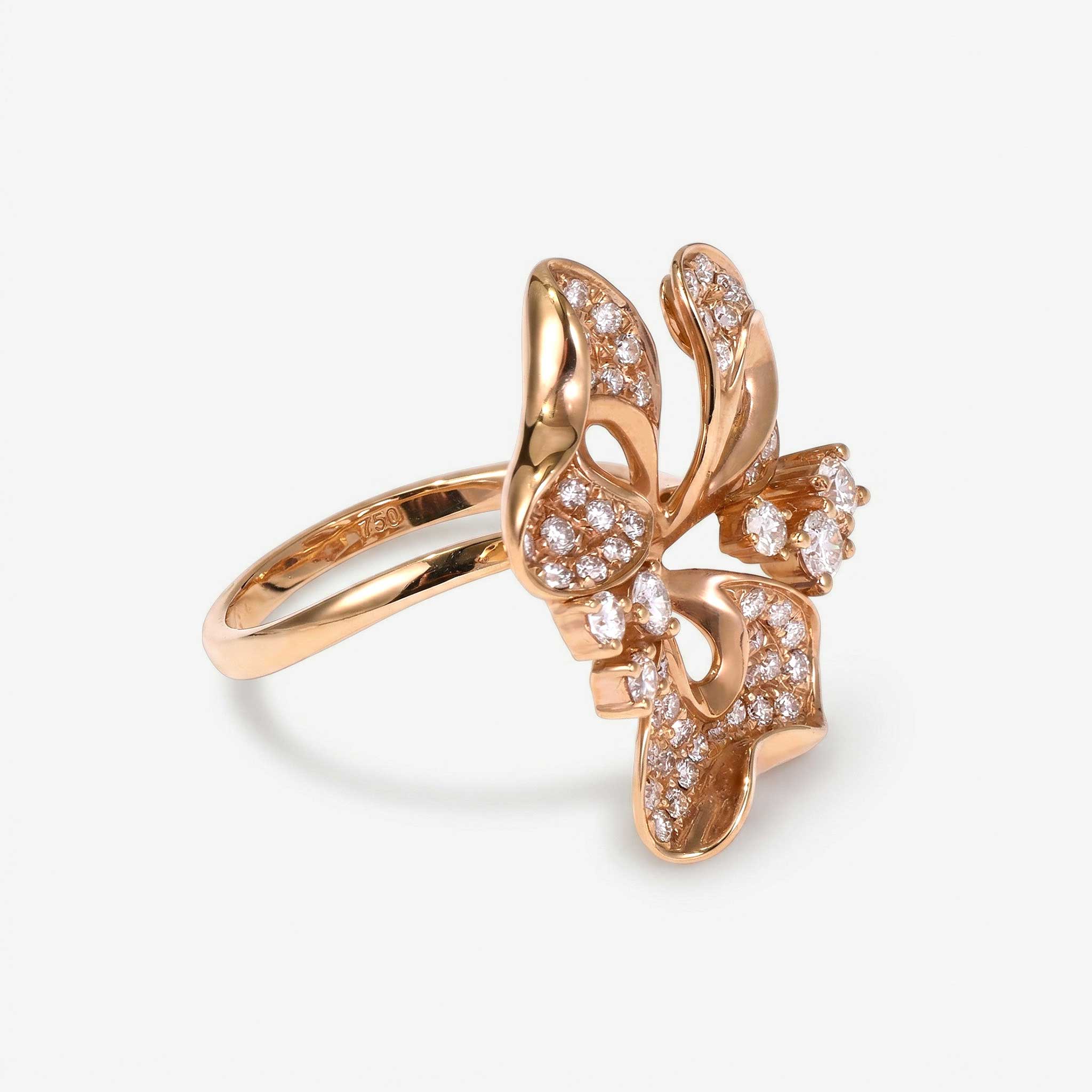 0.75ct Natural Diamond Three-Petal Flower Ring 18K Gold - JewelryandStore