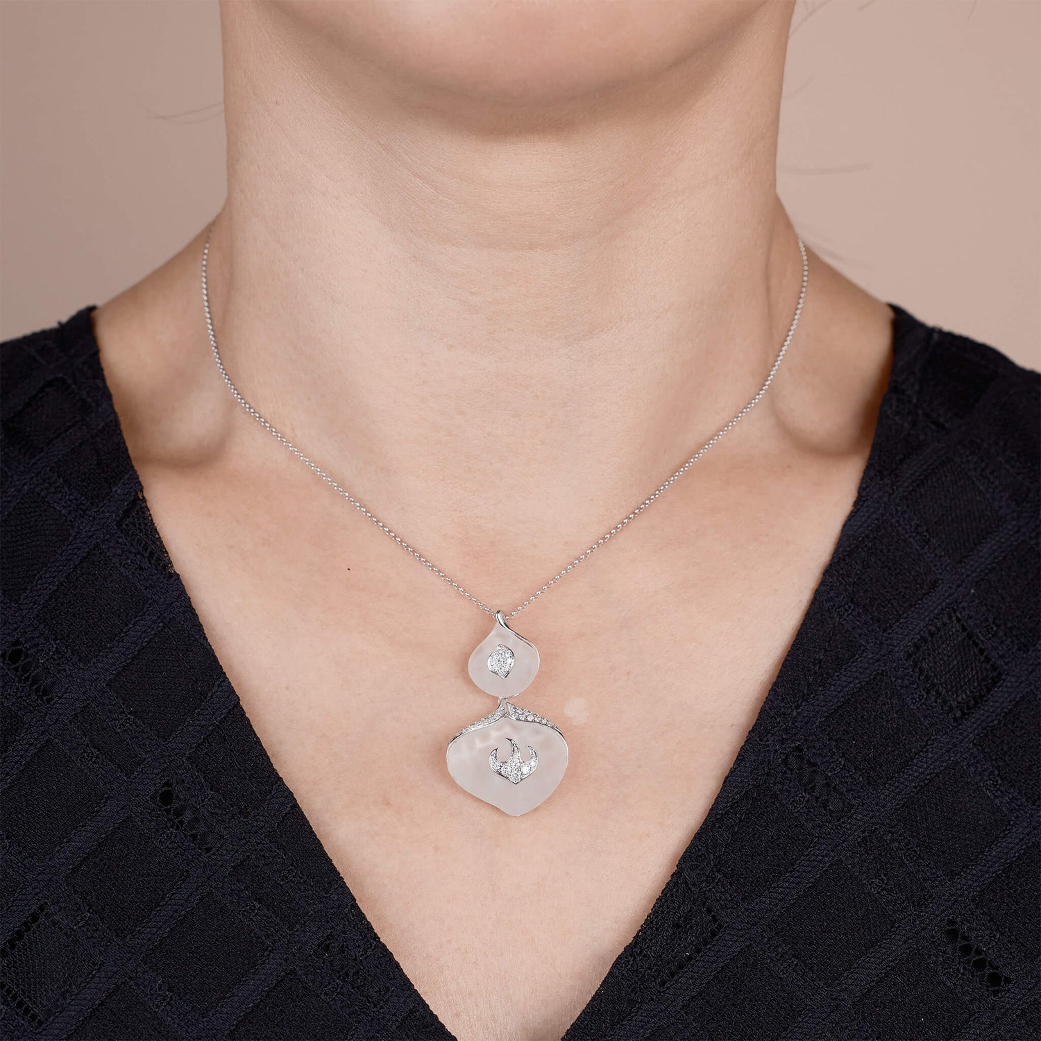 18K Gold Quartz and Diamond Pendant