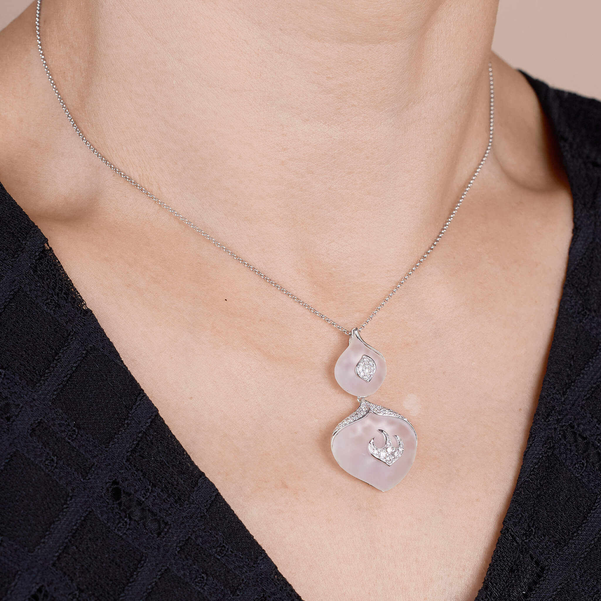 18K Gold Quartz and Diamond Pendant