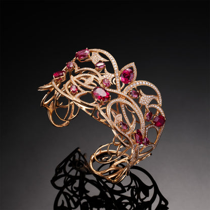 18K Rose Gold Bangle with Natural Rubies, Rubellites &amp; Diamonds
