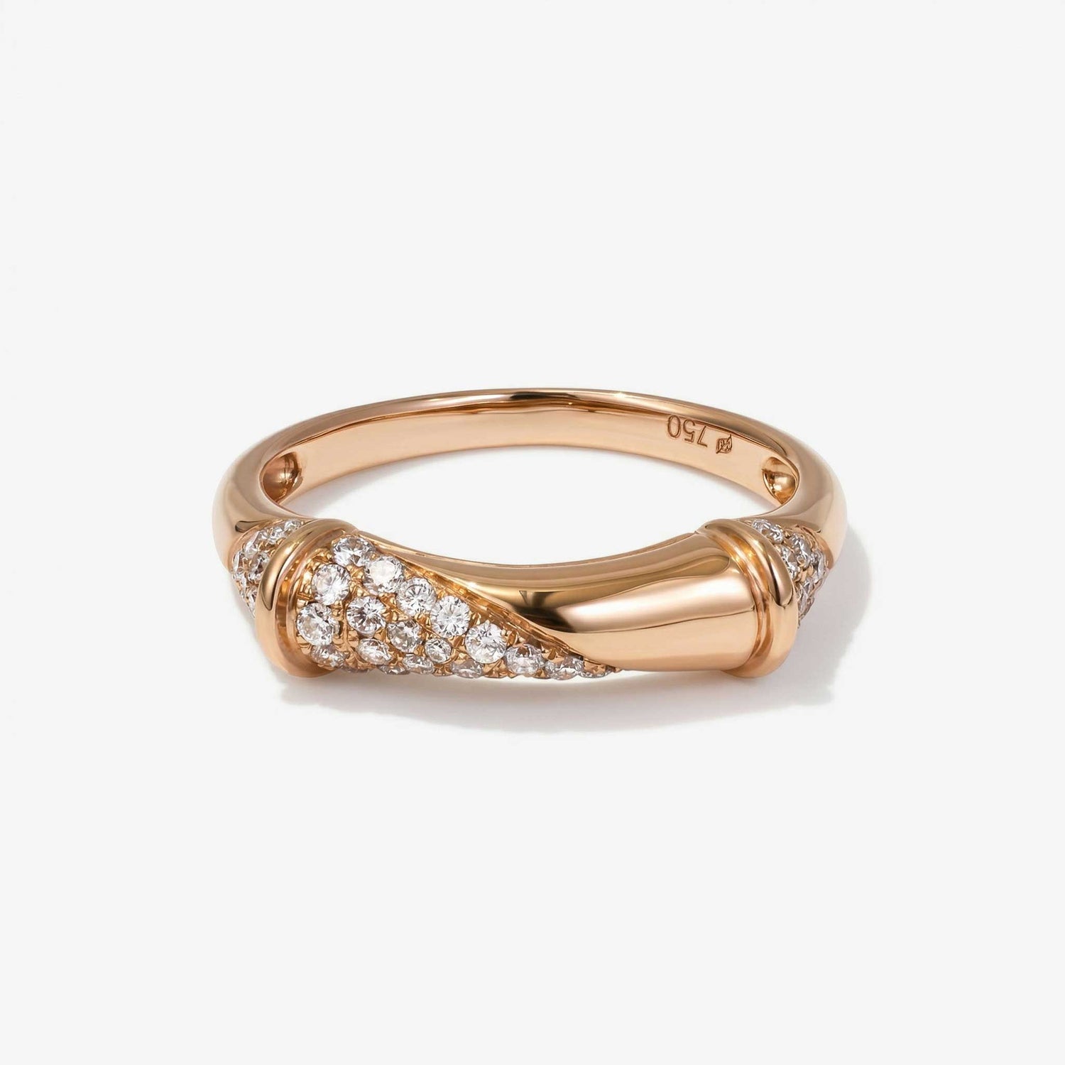Natural Diamond Geometric Bamboo Inspired Ring 18K Gold - JewelryandStore