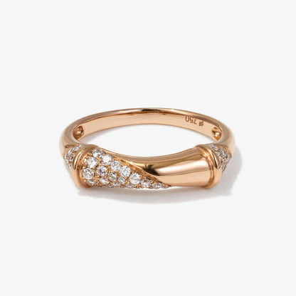 Natural Diamond Geometric Bamboo Inspired Ring 18K Gold - JewelryandStore