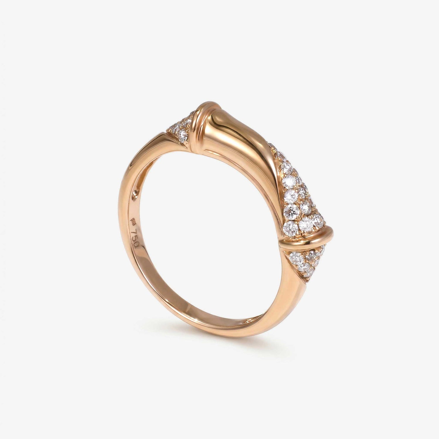Natural Diamond Geometric Bamboo Inspired Ring 18K Gold - JewelryandStore