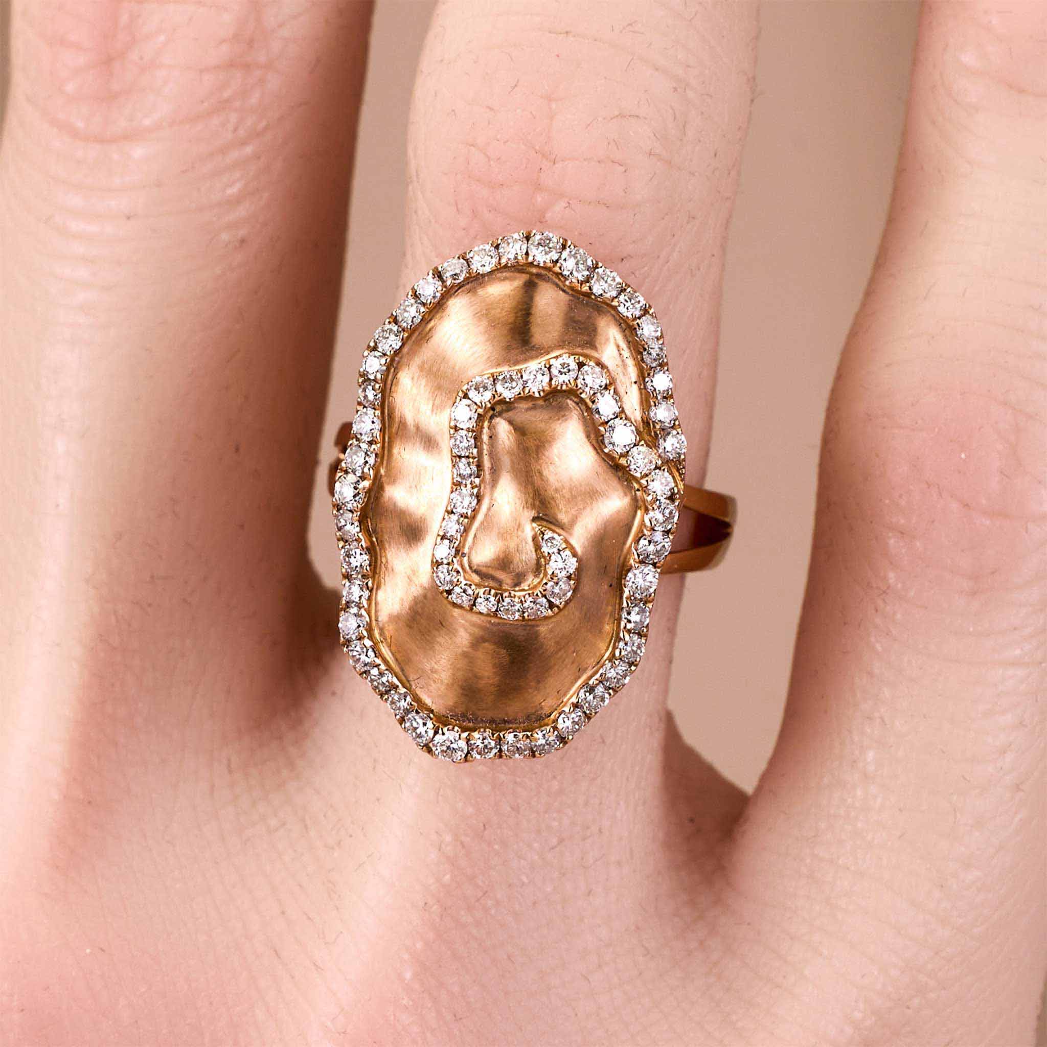 0.97ct Natural Diamond Organic Oval Spiral Ring in Brushed 18K Gold