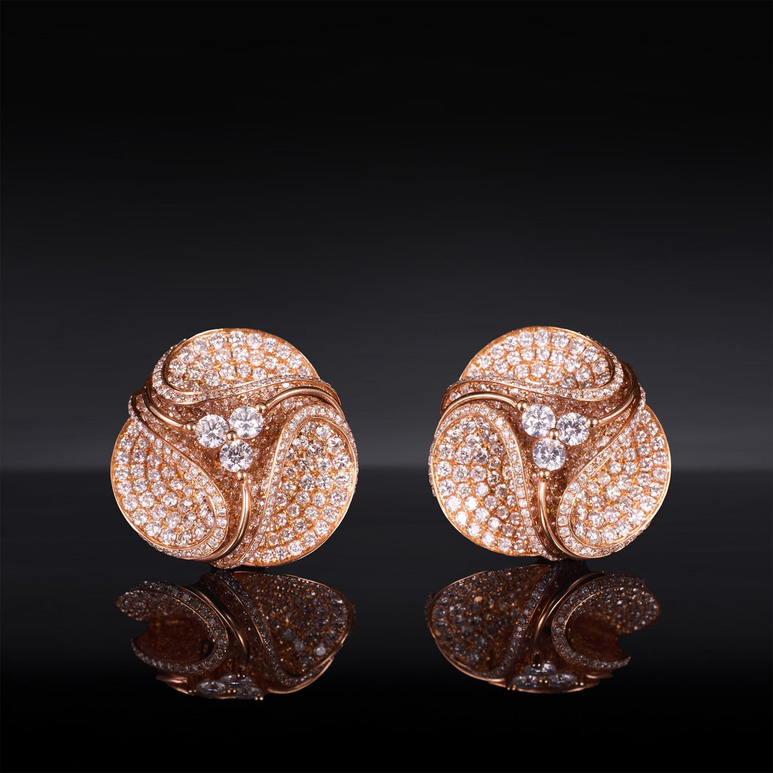 18K Gold Magnolia Earrings with 6.02ct.tw. Natural Diamonds - Jewelry And Store