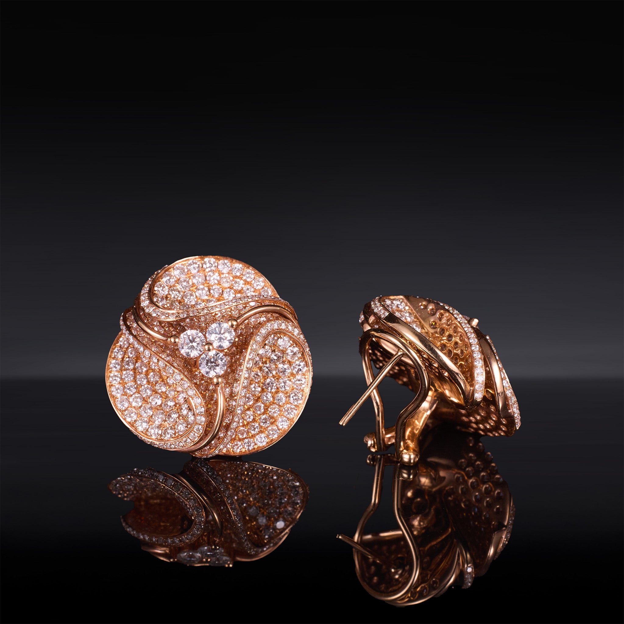 18K Gold Magnolia Earrings with 6.02ct.tw. Natural Diamonds - Jewelry And Store