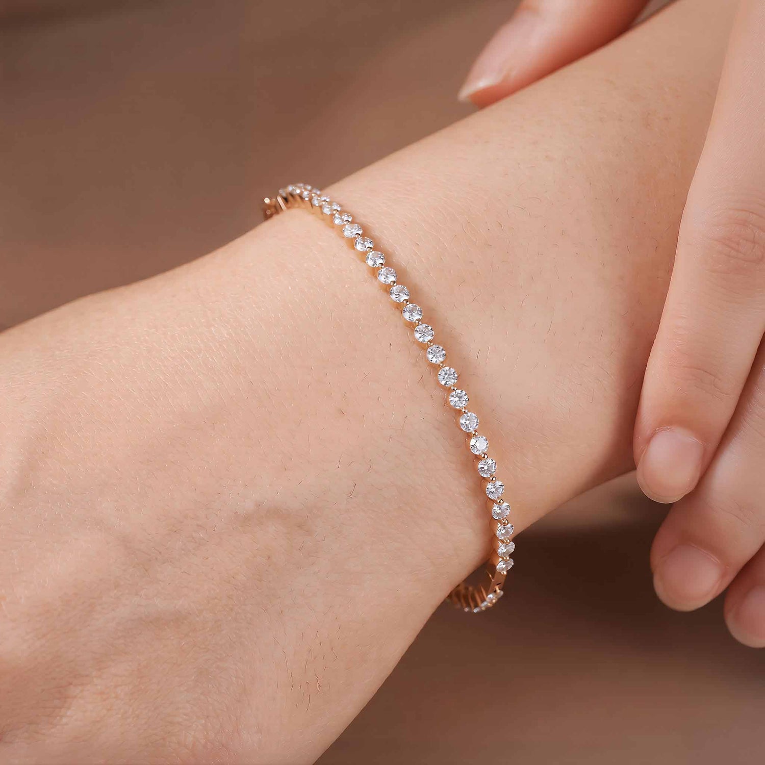 2.90ct Natural Diamond Single Row Tennis Bangle in 18K Rose Gold - JewelryandStore