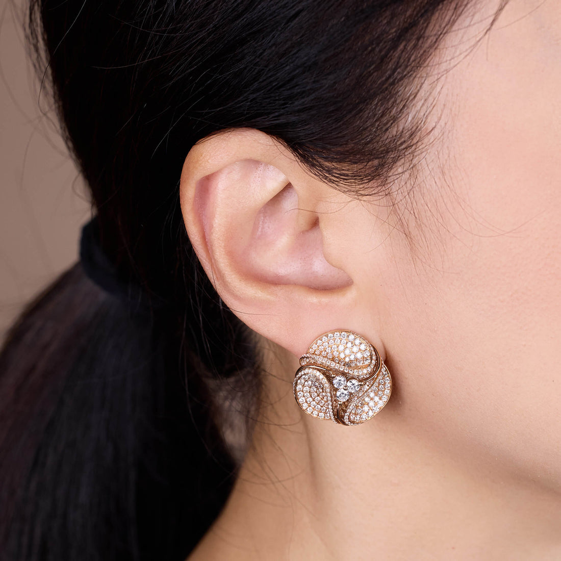 18K Gold Magnolia Earrings with 6.02ct.tw. Natural Diamonds - Jewelry And Store