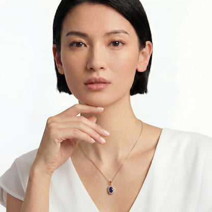 0.90ct Natural Blue Sapphire Floral Halo Pendant in 14K Rose Gold - JewelryAndStore