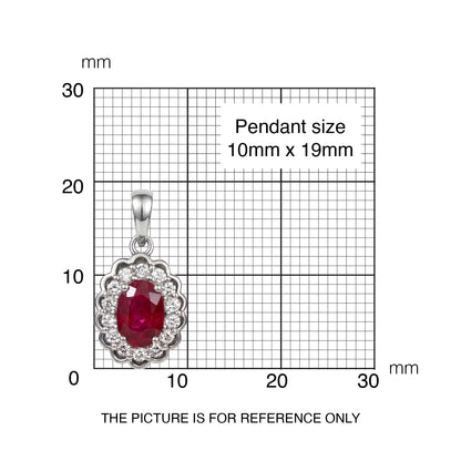 1.05ct Natural Ruby and Diamond Halo Pendant in 18K White Gold - JewelryAndStore