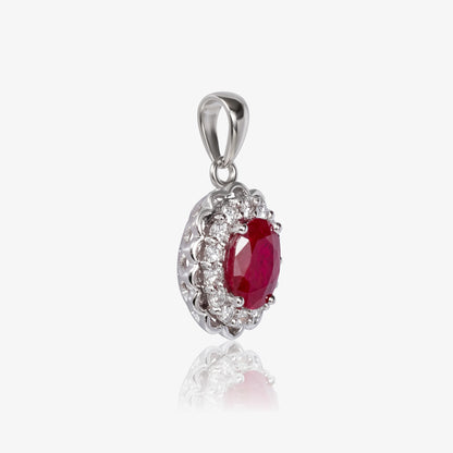 1.05ct Natural Ruby and Diamond Halo Pendant in 18K White Gold - JewelryAndStore