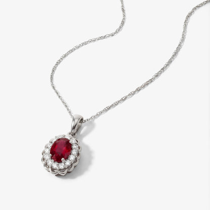 1.05ct Natural Ruby and Diamond Halo Pendant in 18K White Gold - JewelryAndStore