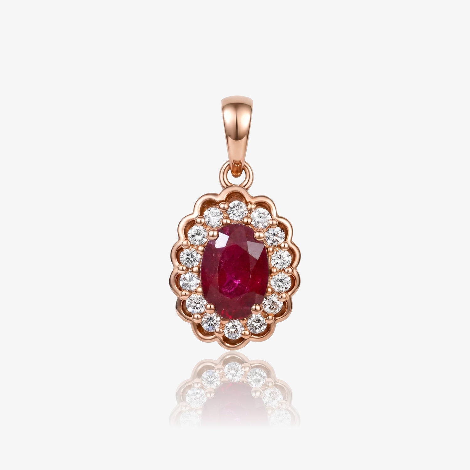 1.86ct Natural Ruby and Diamond Halo Pendant in 14K Rose Gold - JewelryAndStore