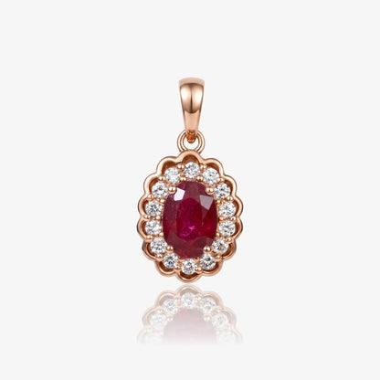 1.86ct Natural Ruby and Diamond Halo Pendant in 14K Rose Gold - JewelryAndStore