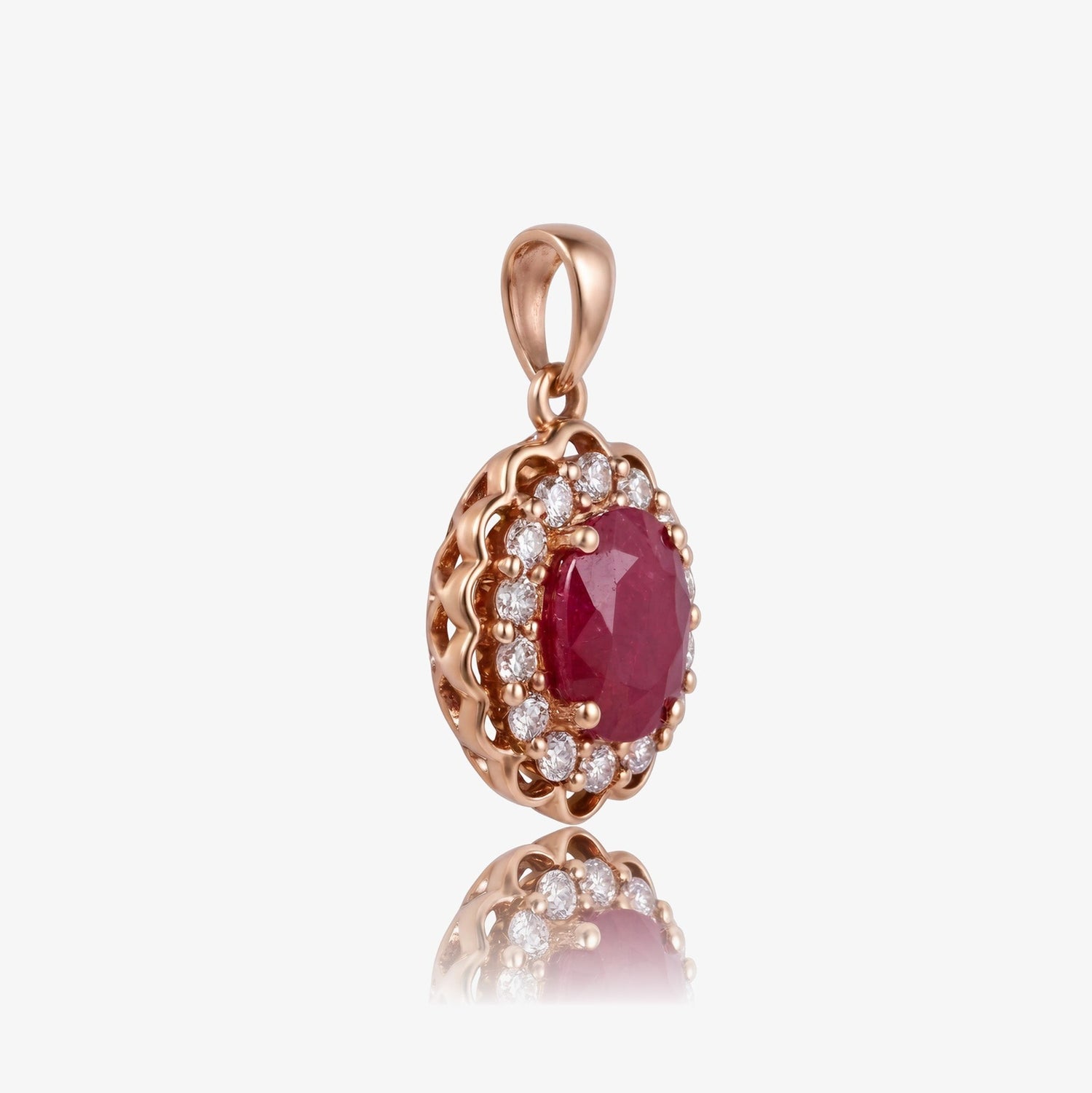 1.86ct Natural Ruby and Diamond Halo Pendant in 14K Rose Gold - JewelryAndStore