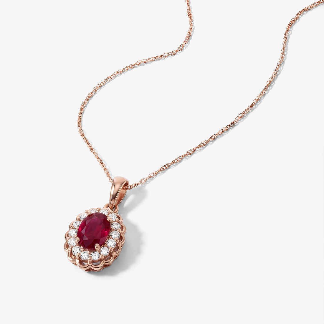1.86ct Natural Ruby and Diamond Halo Pendant in 14K Rose Gold - JewelryAndStore