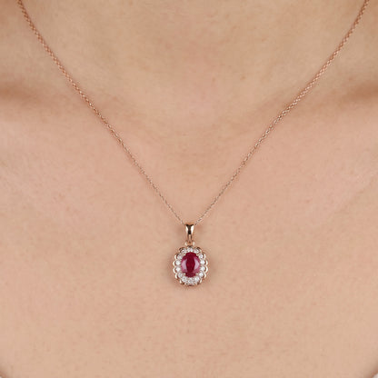 1.86ct Natural Ruby and Diamond Halo Pendant in 14K Rose Gold - JewelryAndStore