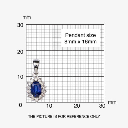 0.62ct Natural Blue Sapphire and Diamond Halo Pendant in 14K White Gold - JewelryAndStore