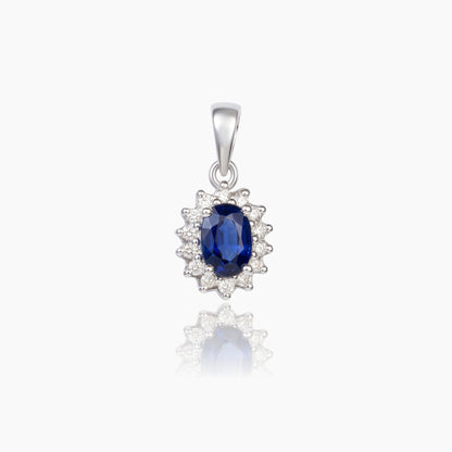 0.62ct Natural Blue Sapphire and Diamond Halo Pendant in 14K White Gold - JewelryAndStore