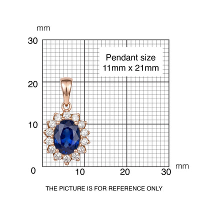 1.35ct Natural Blue Sapphire Floral Halo Pendant in 14K Rose Gold - JewelryAndStore