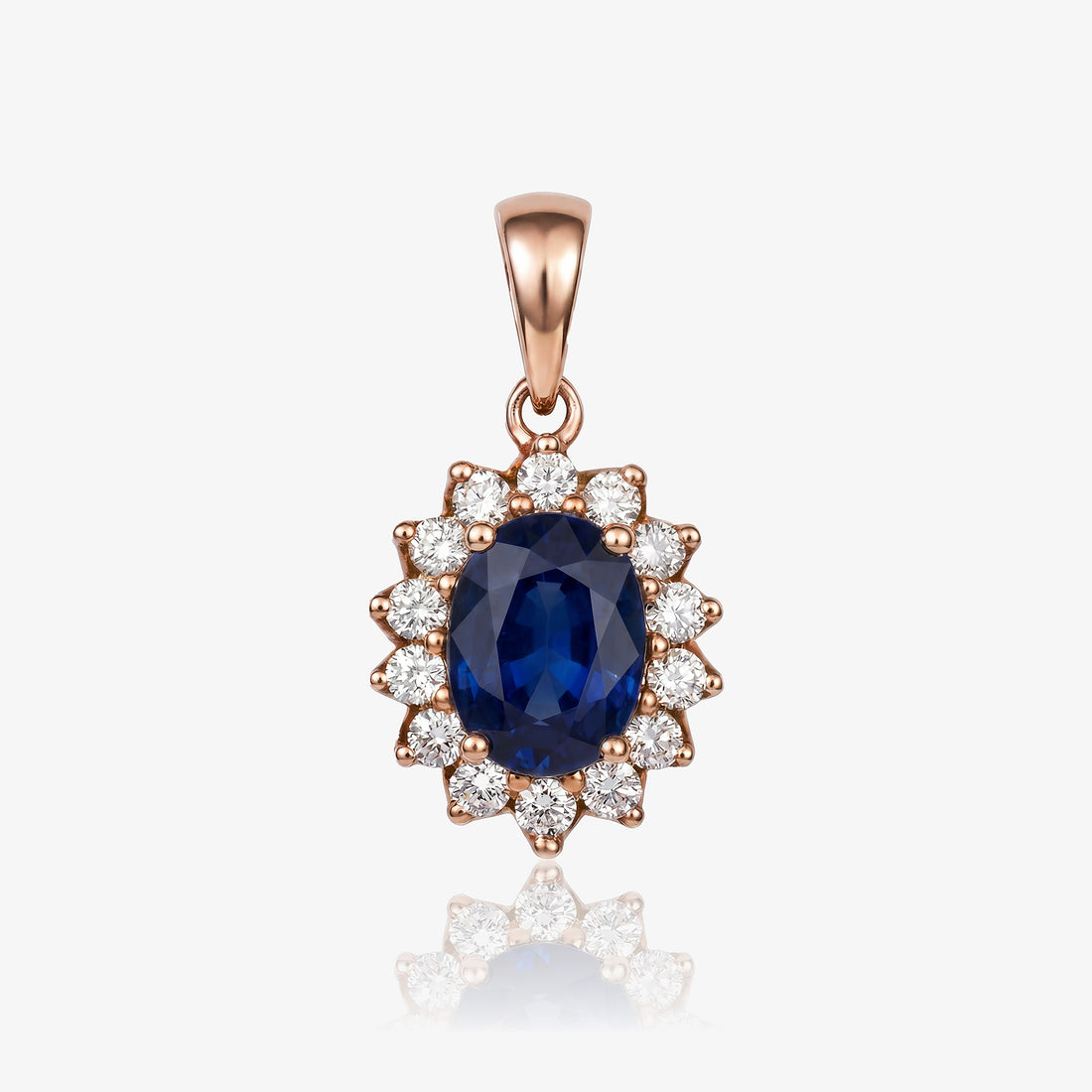 1.35ct Natural Blue Sapphire Floral Halo Pendant in 14K Rose Gold - JewelryAndStore