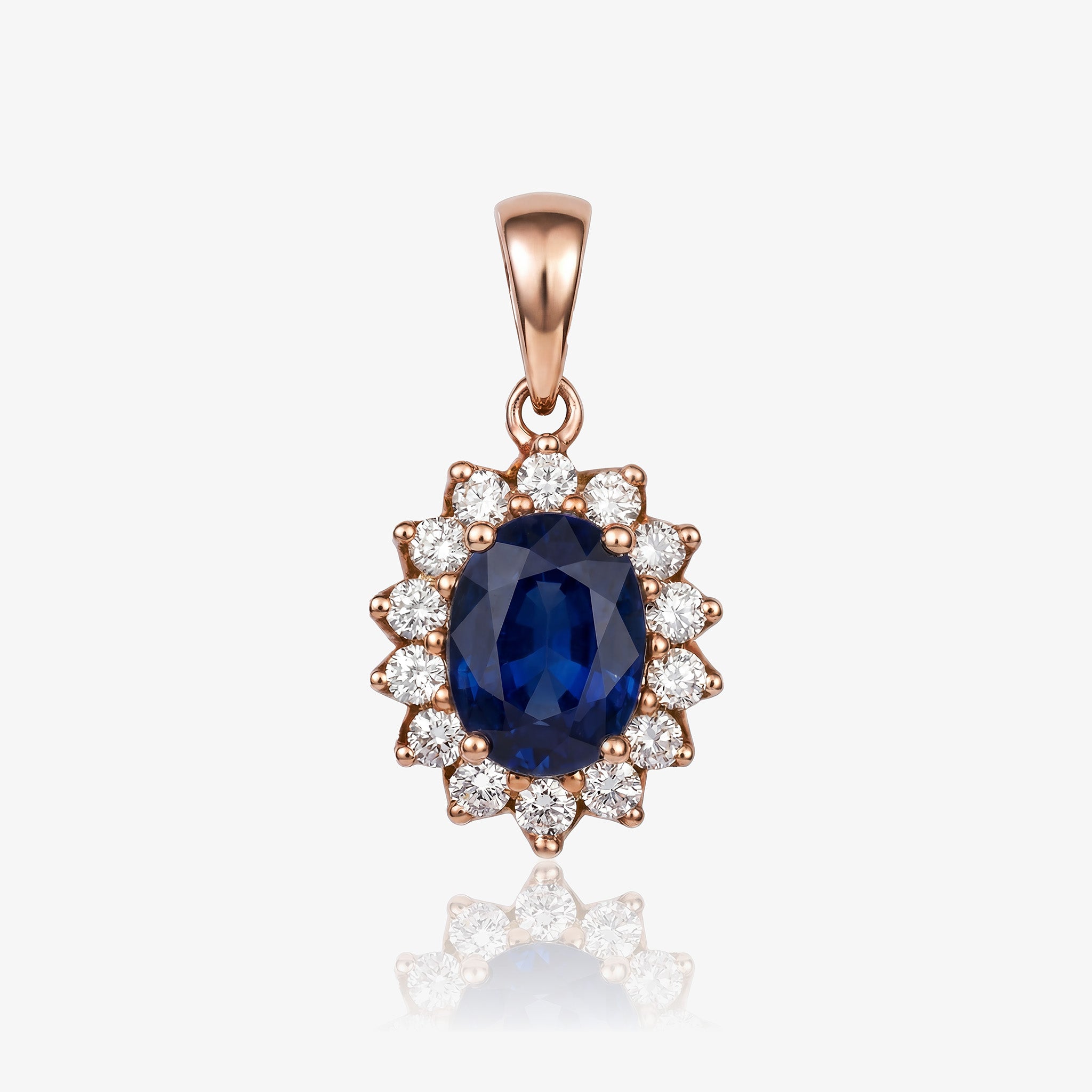1.35ct Natural Blue Sapphire Floral Halo Pendant in 14K Rose Gold - JewelryAndStore