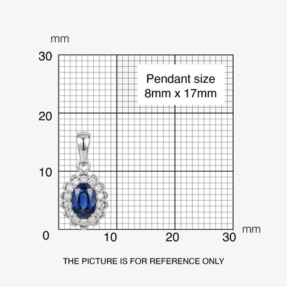 0.55ct Natural Blue Sapphire and Diamond Halo Pendant in 14K White Gold - JewelryAndStore