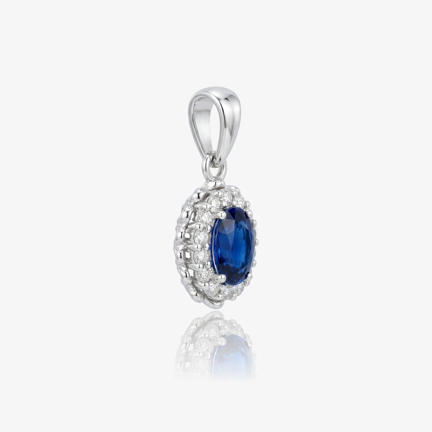0.55ct Natural Blue Sapphire and Diamond Halo Pendant in 14K White Gold - JewelryAndStore