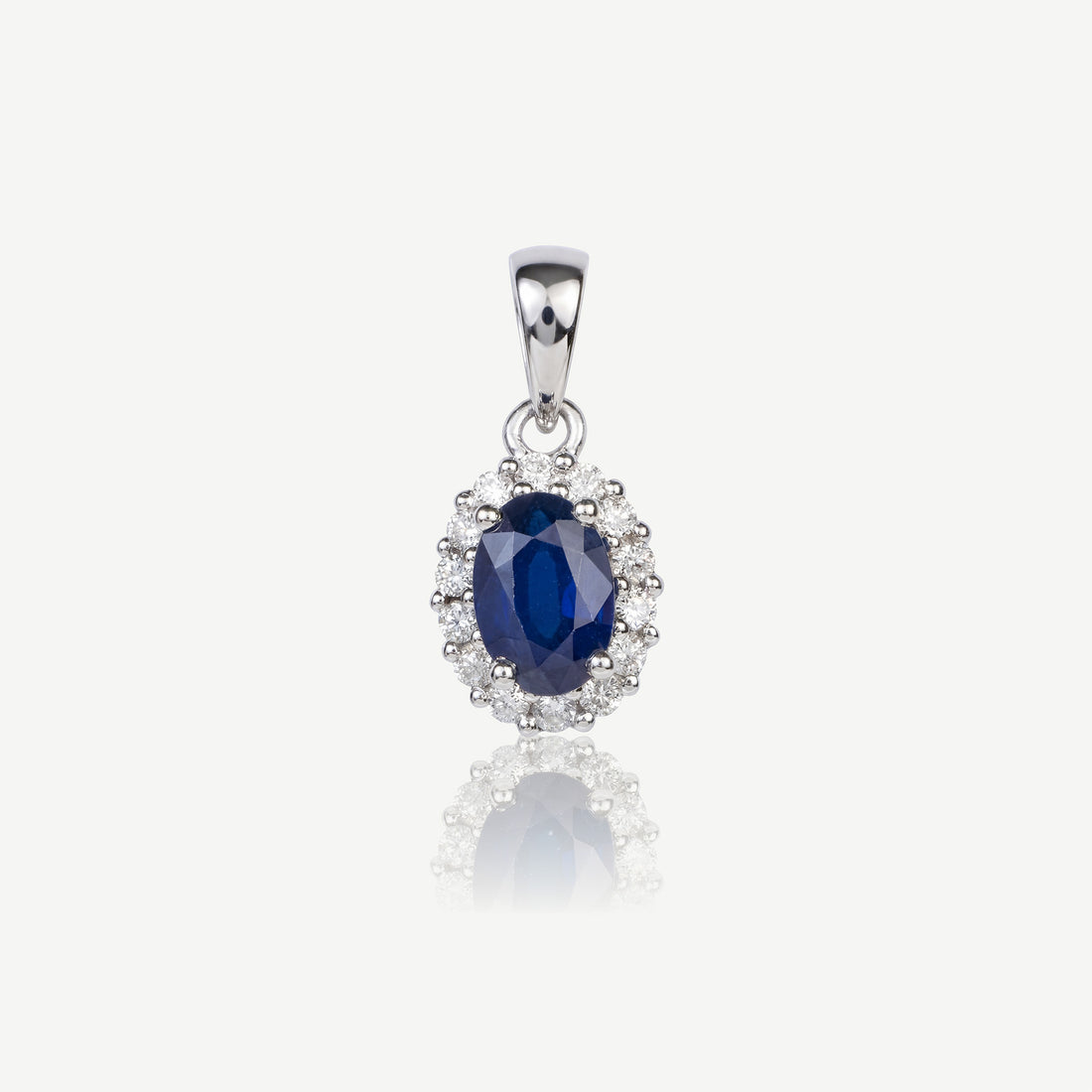0.91ct Natural Blue Sapphire and Diamond Halo Pendant in 14K White Gold - JewelryAndStore