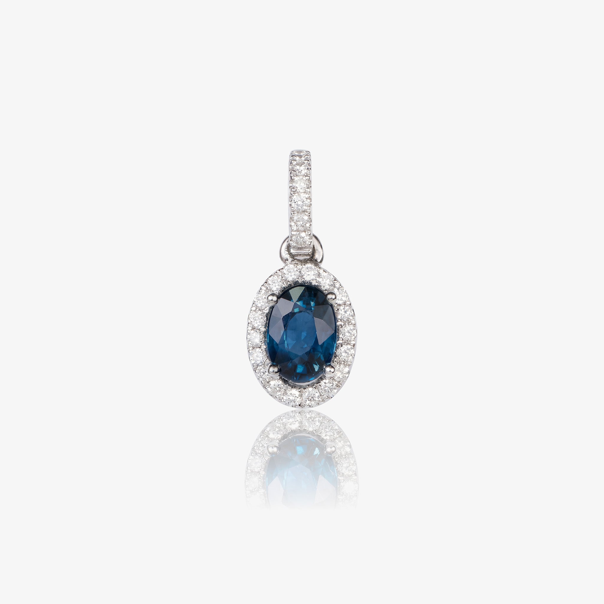 0.61ct Natural Blue Sapphire and Diamond Halo Pendant in 18K White Gold - JewelryAndStore