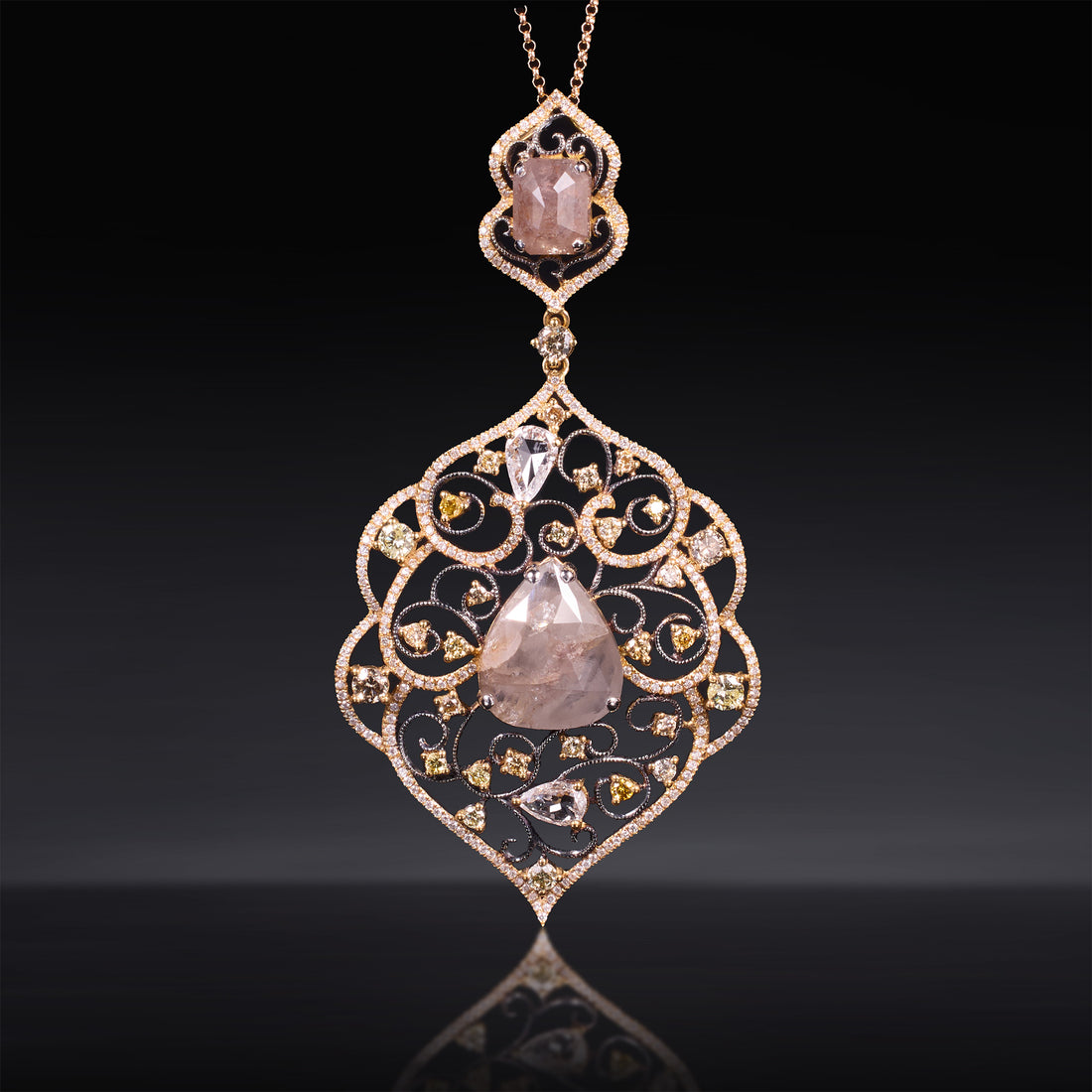 18K Yellow Gold Art Deco Pendant with Natural Diamonds - Jewelry And Store